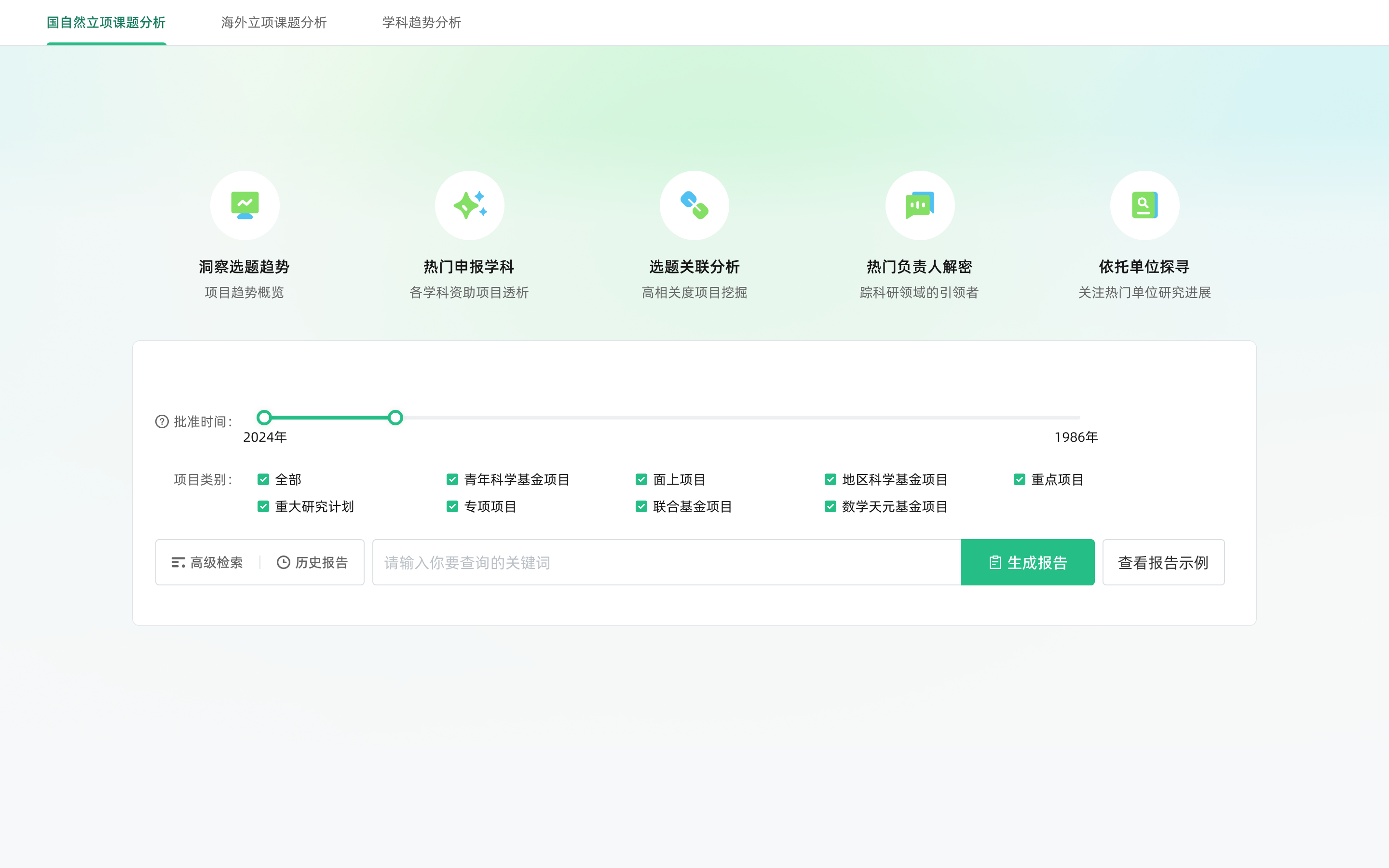 猫眼课题宝立项分析界面